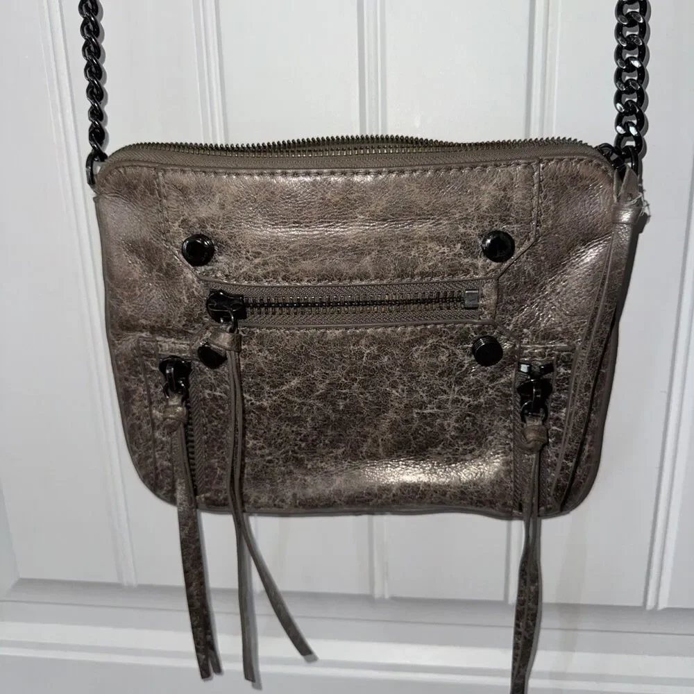 Botkier New York Crossbody Bag Logan Gunmetal Metallic Leather Chain
